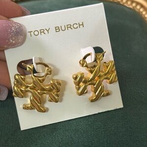 Tory Burch Gold Logo Hinge Earrings